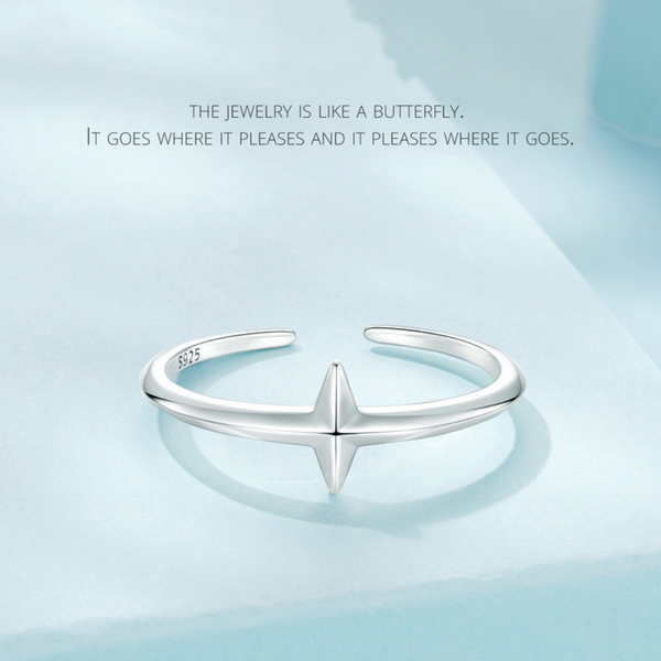 Veile Studios Minimalist Plain Silver Cross Opening Ring Versatile S925 Pure Rings