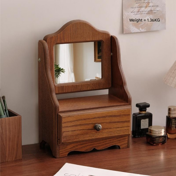 Elosung Square Tabletop Vanity Mirror With Drawer Elegant Design Makeup Mirrors