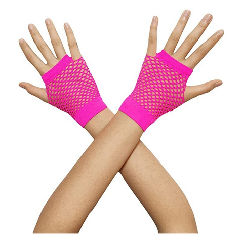 Br Costumes 1 Pair Fishnet Fingerless Wrist Length 70S 80S Party Hot Pink Gloves