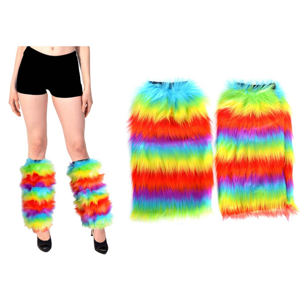 1 Pair Fluffy Leg Warmers Rainbow Gay Pride Lgbtq Other Costume Accessories