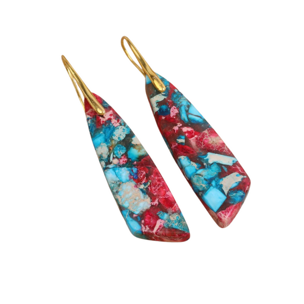 Veile Studios Geometric Flower Shape Pendant Copper Material Gold Hook Red Green Earrings