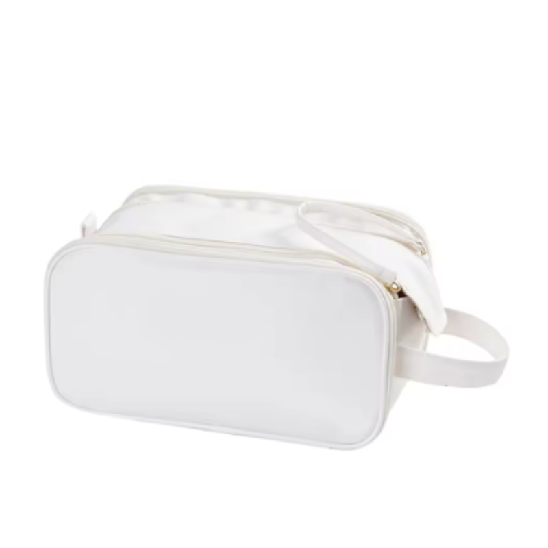 White Large Capacity Makeup Organizer Bag Travel Friendly Double Zip Cosmetic Storage Case For Women(Makeup Items Are Shooting Props And Not Included)