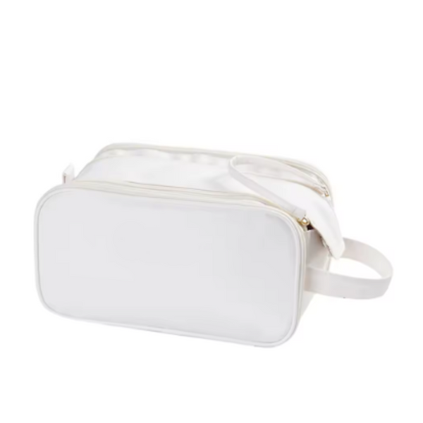 White Large Capacity Makeup Organizer Bag Travel Friendly Double Zip Cosmetic Storage Case For Women(Makeup Items Are Shooting Props And Not Included)