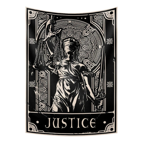 Tapestry Black Justice Statue 150X130 Cm Tarot Card Psychedelic Art Decoration Tapestries