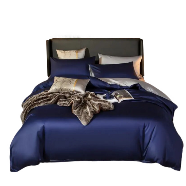 Bed Sheet Navy Blue Light Grey Ultra Soft Egyptian Cotton Cover Queen Size Set Sheets