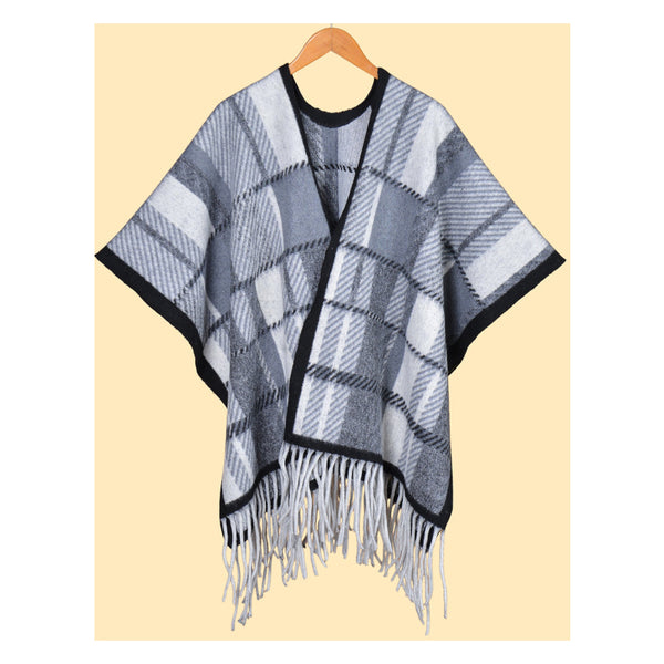 Barbagh Black Grey Elegant Autumn Winter Shawl Artistic Split Design Knit Cloak With Oil Painting Style Scarves & Wraps