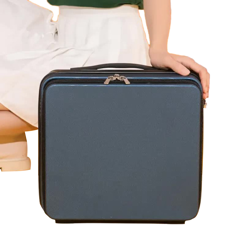 Elosung Dark Blue Mini 16 Inch Password Protected Abs Storage And Carry On Luggage Box | Front Opening Cosmetic Organizer Lightweight 1.46Kg Travel Ca