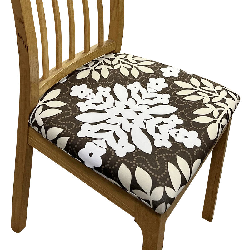 Chair Cover Brown Flower Flakes Print Stretch Seat For Dinning Kitchen Slipcovers