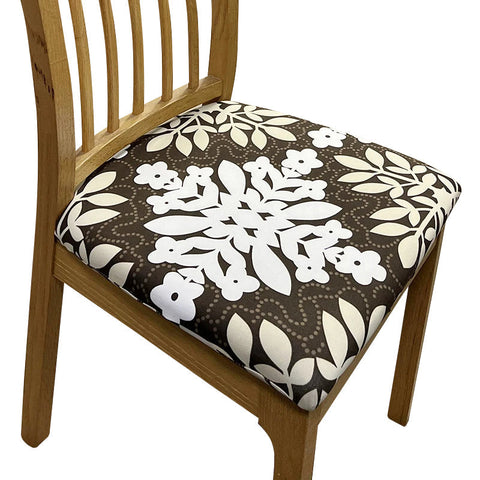 Chair Cover Brown Flower Flakes Print Stretch Seat For Dinning Kitchen Slipcovers