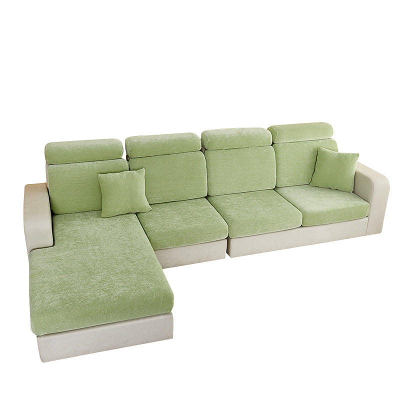 Sofa Cover Mint Green L Shape Polyester Chenille Thick Stretchable Slipcovers