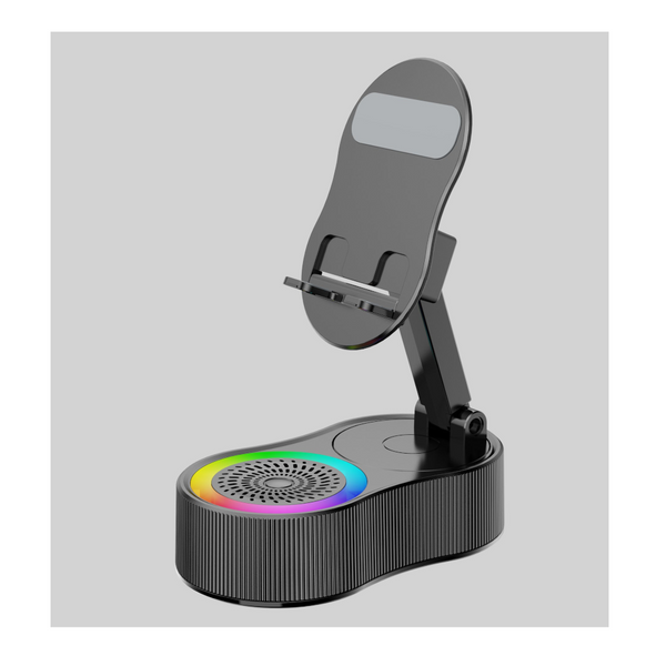 Black Magic Induction Speaker & Adjustable Phone Stand With Rgb Lights Audio Docks & Mini Speakers