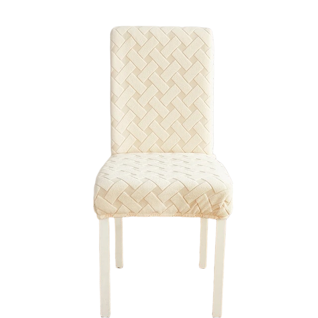 Beige Knitted Chair Cover With Elastic Material For Dining Room Events Chair Covers