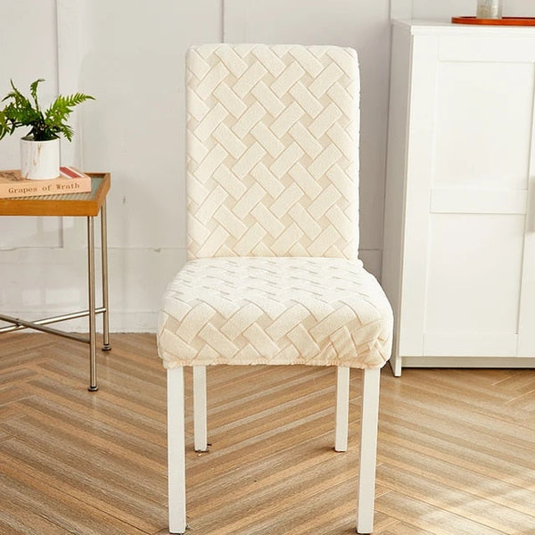 Beige Knitted Chair Cover With Elastic Material For Dining Room Events Chair Covers