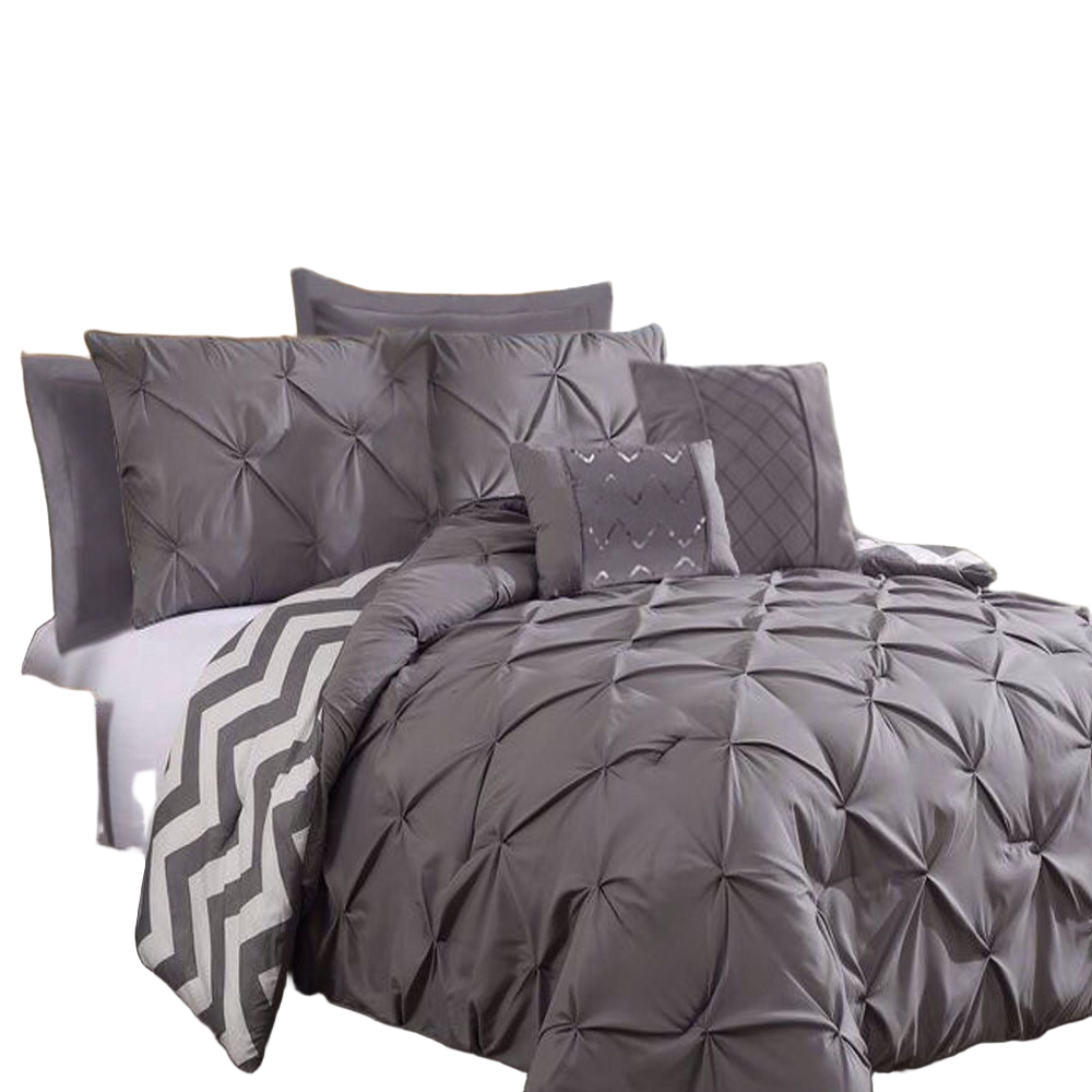 Ramesses 7 Piece Pinch Pleat Comforter Set Charcoal King King Comforter Sets