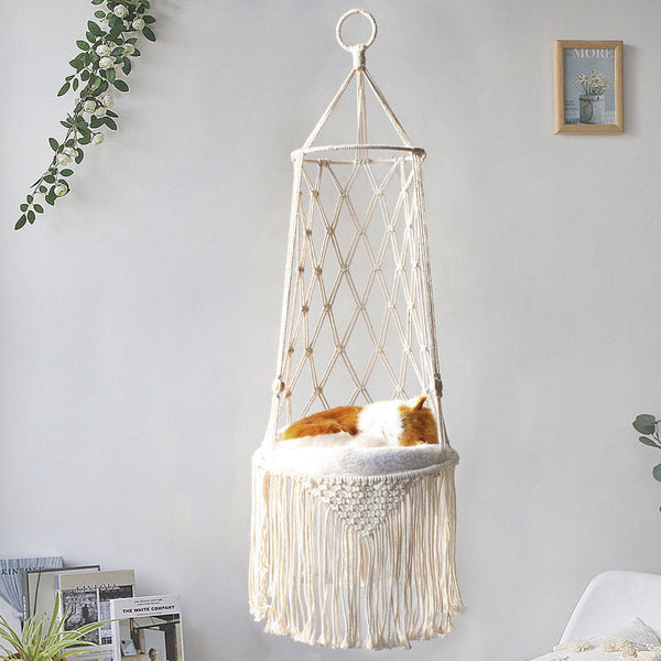 Macrame Hanging Pet Bed Cat Hammock Wall Gifts Swing Pet Beds
