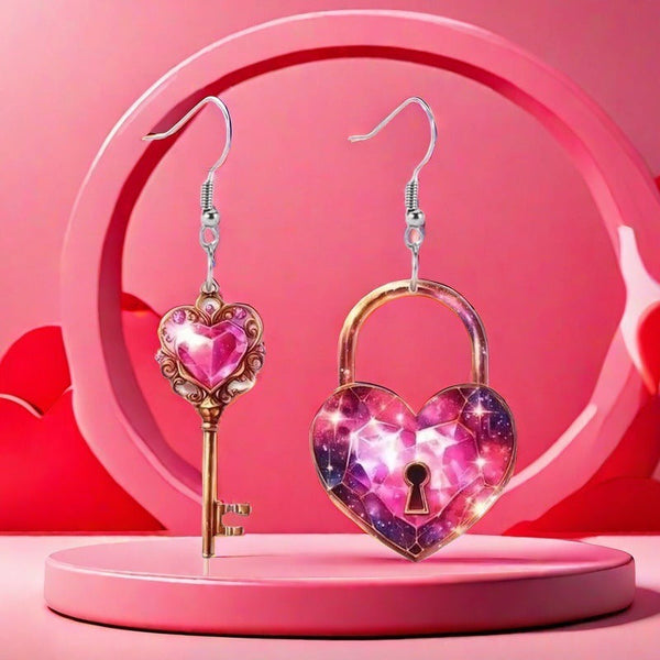 Romantic Key Heart Lock Acrylic Types And B Unisex New Collection Earrings
