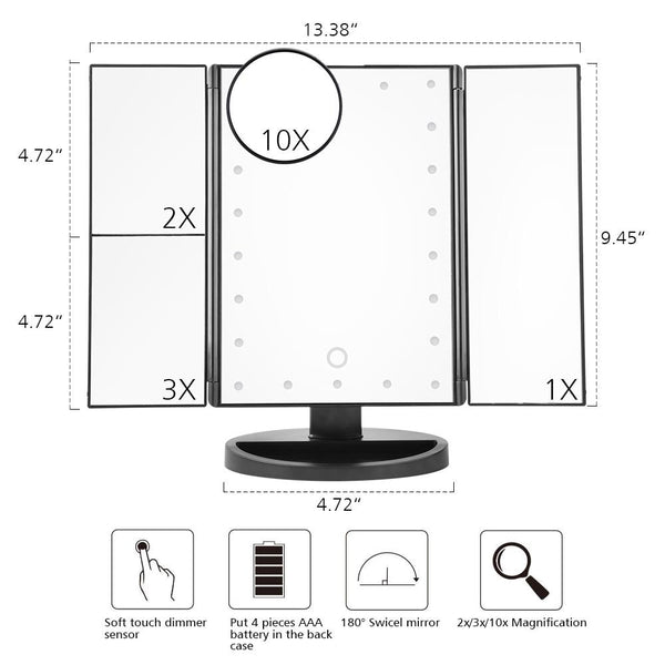 Desktop Rotating Folding Led Touch Screen 22 Light Makeup Magnifying Mirror Makeup Mirrors