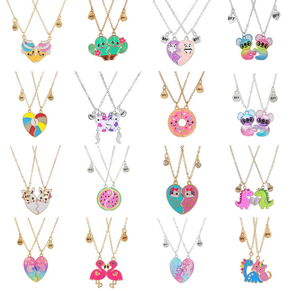 Veile Studios 2 Pieces Heart Shaped Cat Koala Bear Pendant Necklace For Kids Friendship Jewellery Necklaces & Pendants