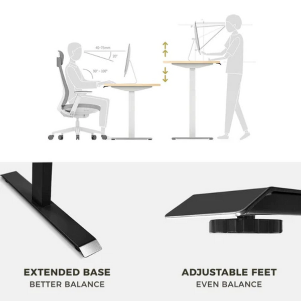 120Cm Standing Desk Height Adjustable Sit Black Motorised Single Frame White Top