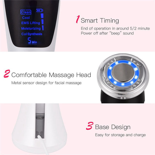 5 In 1 Ems Face Mesotherapy Electroporation Led Photon Lifting Beauty Skin Facial Care Neck Massager