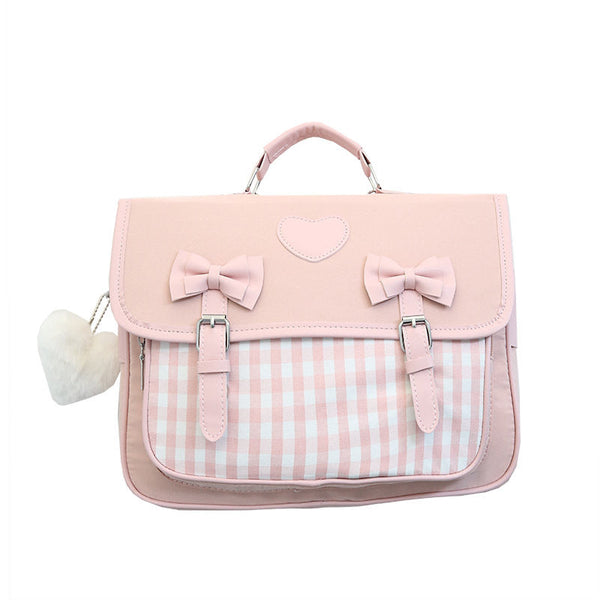 Fashion British Style Girls Checkered Shoulder Bag Backpack Black Pink Nylon Bow Knot Wrapped Backpacks & Bags