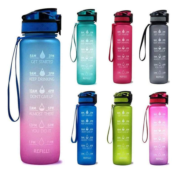 1L Leakproof Drinking Water Bottle Outdoor Bpa Free With Time Marker Sport Water Bottles & Vacuum Flasks