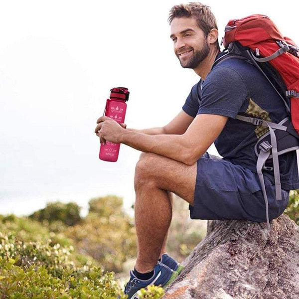 1L Leakproof Drinking Water Bottle Outdoor Bpa Free With Time Marker Sport Water Bottles & Vacuum Flasks