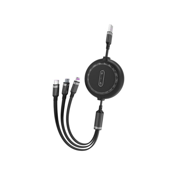 1M Telescopic Liquid Drag 3 Data Cable Suitable For Apple Type Android Three Head Fast Charging In One Black Cables & Adapters