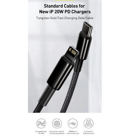 1M Tungsten Gold Fast Charging Data Cable Pd20w Type Suitable For Apple 12 Series