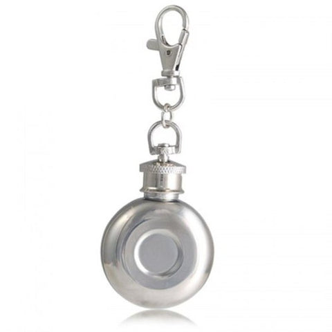 1Oz Mini Stainless Steel Keychain Hip Flask Silver