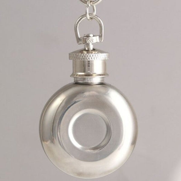 1Oz Mini Stainless Steel Keychain Hip Flask Silver