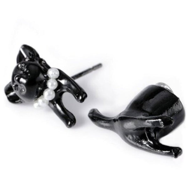 Veile Studios Artificial Pearl Cat Shape Design Earring Black Earrings