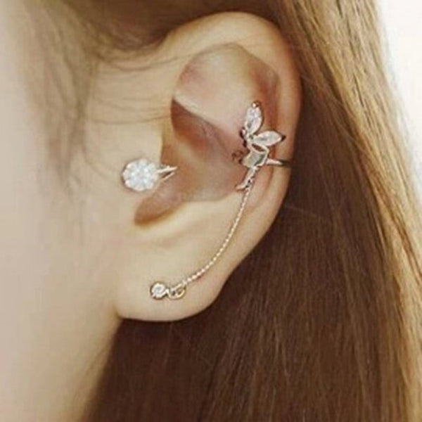 Veile Studios Characteristic Rhinestone Embellished Angle's Wing Shape Ear Cuff For Women Silver Earrings