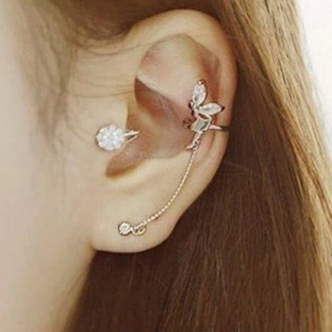 Characteristic Rhinestone Embellished Angle's Wing Shape Ear Cuff For Women Silver