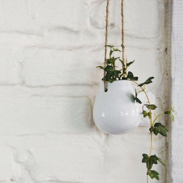 White Ceramic Mini Hanging Planter Boho Decor Baskets Pots Window Boxes
