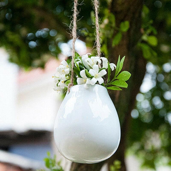 White Ceramic Mini Hanging Planter Boho Home Decor