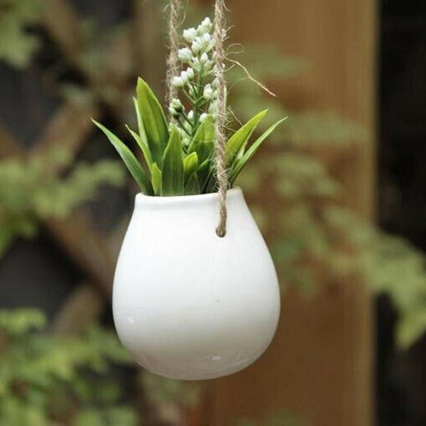 White Ceramic Mini Hanging Planter Boho Decor Baskets Pots Window Boxes