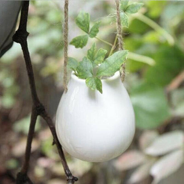 White Ceramic Mini Hanging Planter Boho Decor Baskets Pots Window Boxes