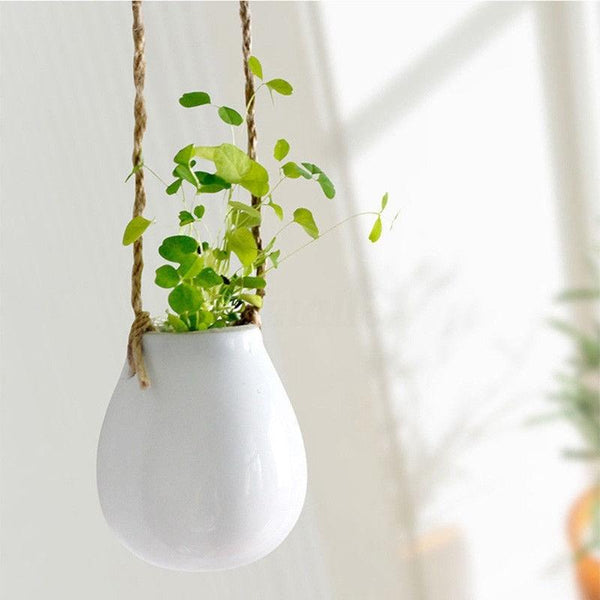 White Ceramic Mini Hanging Planter Boho Decor Baskets Pots Window Boxes