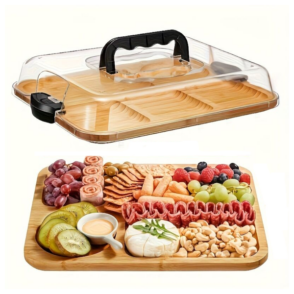 1Pc Cheese Tray With Transparent Acrylic Lid Portable Deli Platter For Camping Parties Restaurants | Holiday Appetizer And Snack Serving Back Can Be U