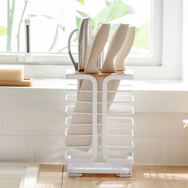 Kitchen Knife Holder Drain Cultery Storage Shelf Universal Metal Wood Bamboo Knives Rack Multifunction Stand Organizer Racks & Holders