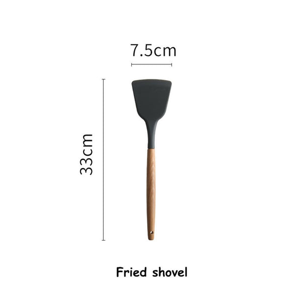 Silicone Cooking Utensils Kitchen Accessories Set Tool Ladle Egg Beaters Shovel Non Stick Wooden Handle Spatula