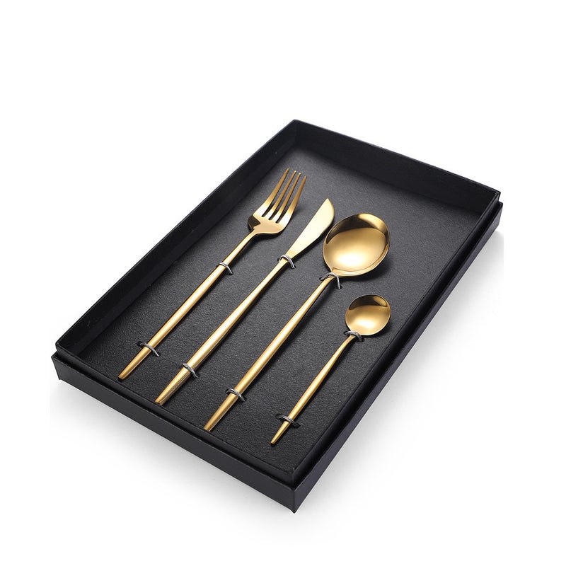 4Pcs Stainless Steel Tableware Cutlery Set Gold Knife Fork Spoon With Gift Box Cutlery Sets