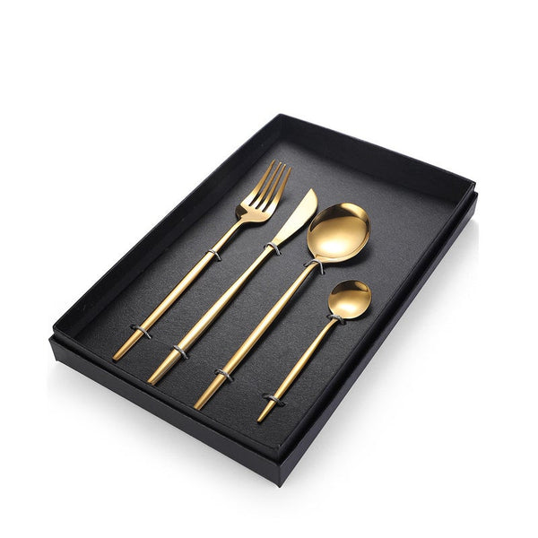 4Pcs Stainless Steel Tableware Cutlery Set Gold Knife Fork Spoon With Gift Box Cutlery Sets