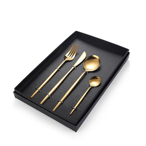4Pcs Stainless Steel Tableware Cutlery Set Gold Knife Fork Spoon With Gift Box Cutlery Sets