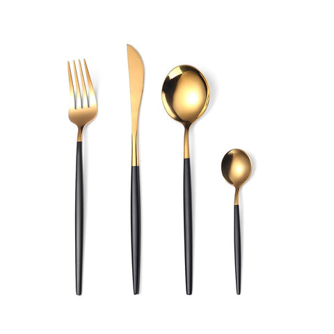 Black Gold Cutlery 1810 Stainless Steel Set Fork Spoon Knife Christmas Dinnerware Wedding Gift Tableware 4Pcs Cutlery Sets