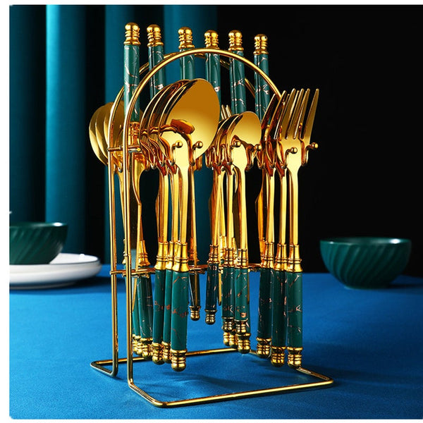 Fork Spoon Knife Set Ceramic Handle Stainless Steel Cutlery Tableware Cutlery Sets