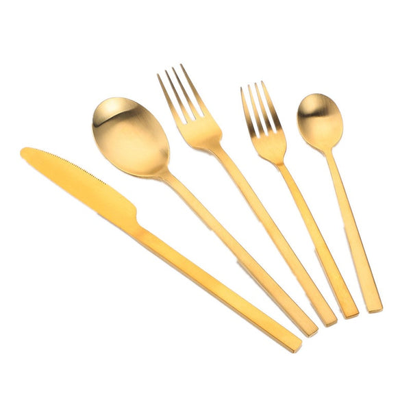 Gold Stainless Steel Tableware Knife Fork Spoon Flatware Cutlery Sets