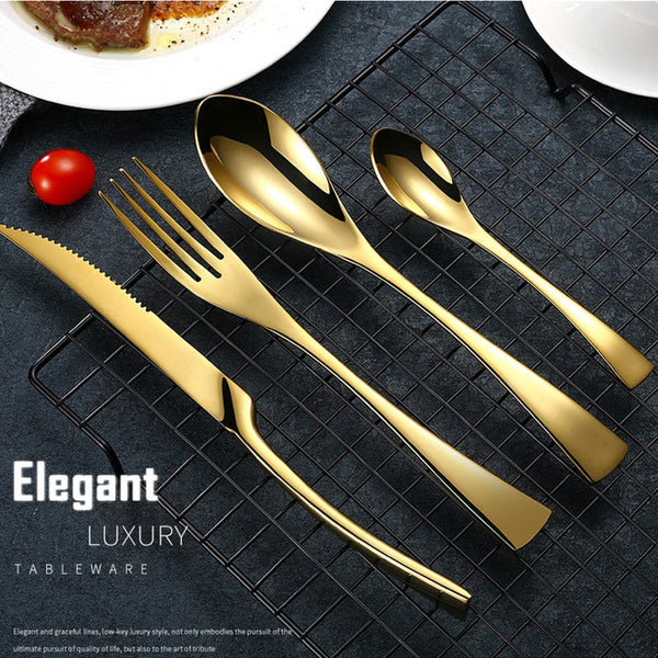 Gold Cutlery Tableware Set Black 201 Stainless Steel Fork Spoon Knife Heavy Feeling Dinnerware Cutlery Sets