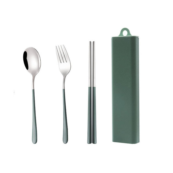Dinnerware Set Stainless Steel Chopsticks Spoon Fork With Box Travel Lunch Student Utensil Cutlery Sets